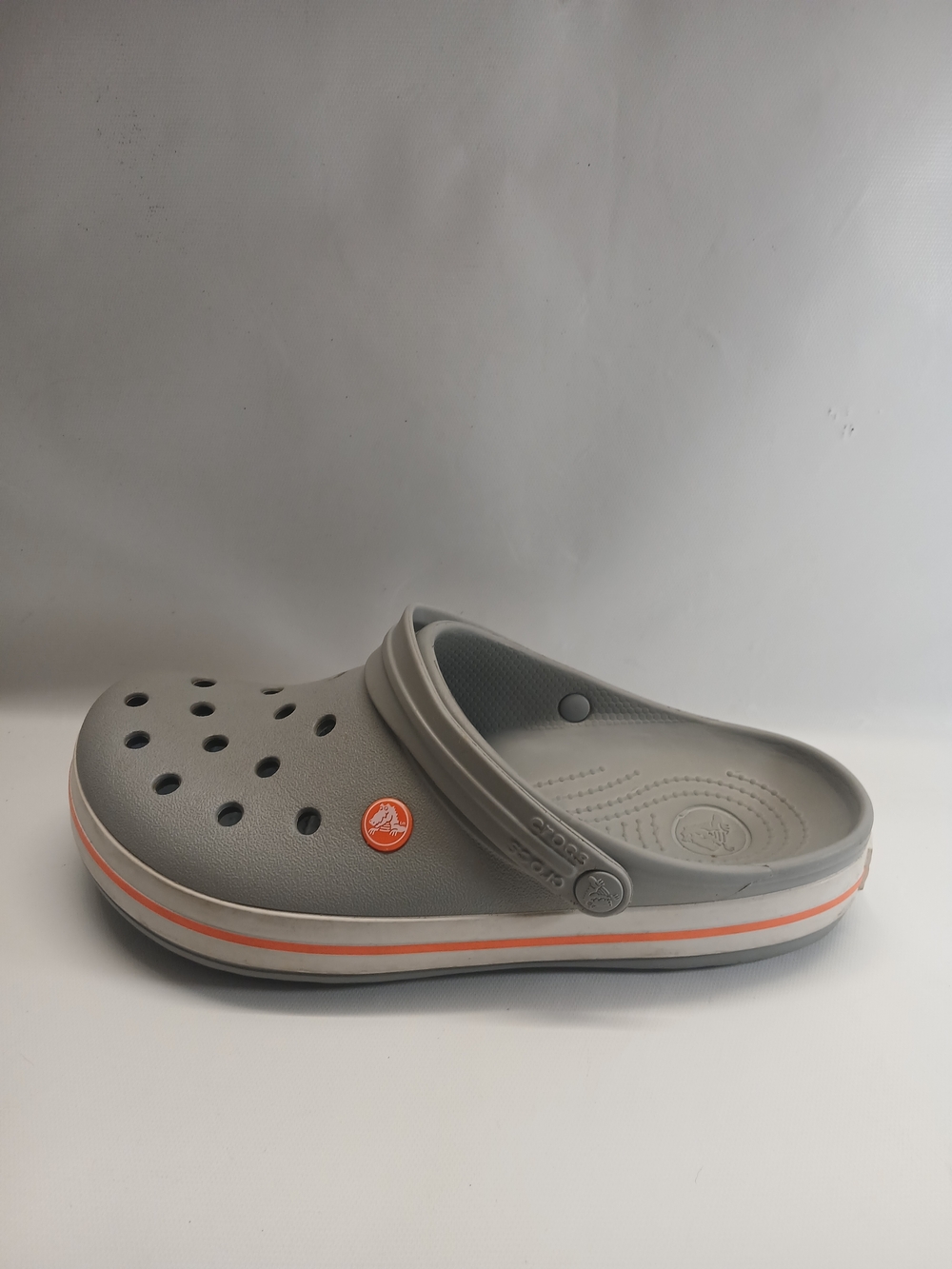 CROCS Unisex Grey Clog with Orange Stripe
